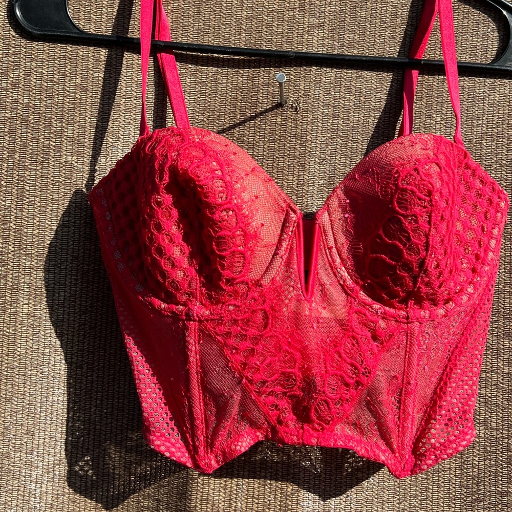 Victoria's Secret Lingerie Very Sexy Corset Longline Lace Bra Red 34C NWOT